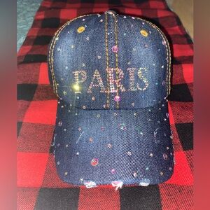 Dark Denim “PARIS” Studded Baseball Cap